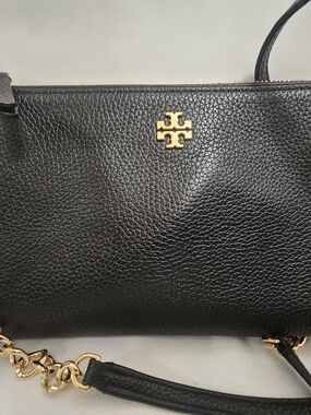 Tory Burch Black Pebbled Leather Crossbody Bag with Gold Hardware